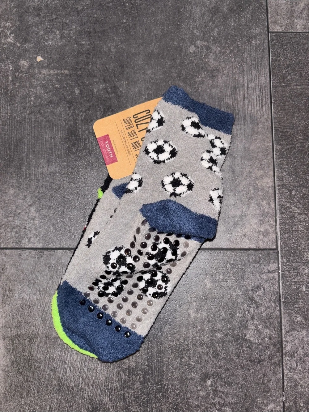 Cozy Baseball Pattern Fuzzy Socks - Black & Lime Green